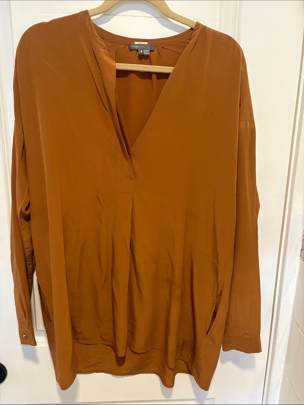Vince Rust-Orange V-Neck Long Sleeve Tunic